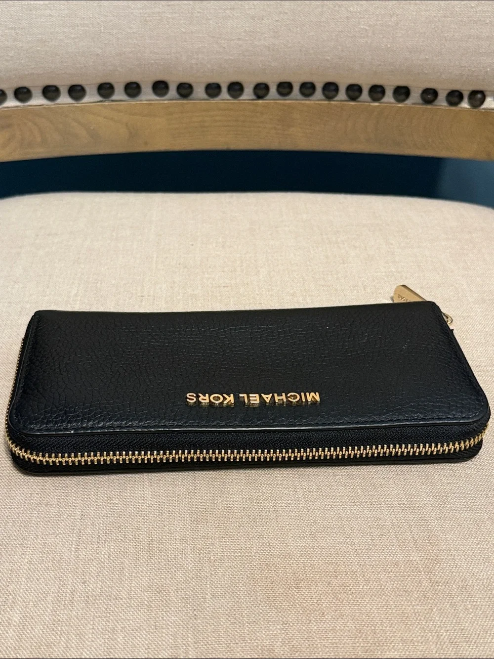 Michael Kors Black Pebbled Leather Zip-Around Wallet